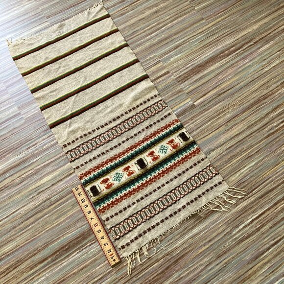 Woven Wool Small Tapestry Rug Wall Hanging Vintage Southwestern Beige Stripe - Picture 6 of 7